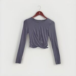 Vuori Womens Purple Ribbed Feminine Athleisure Twist Top Purple Size Small Yoga